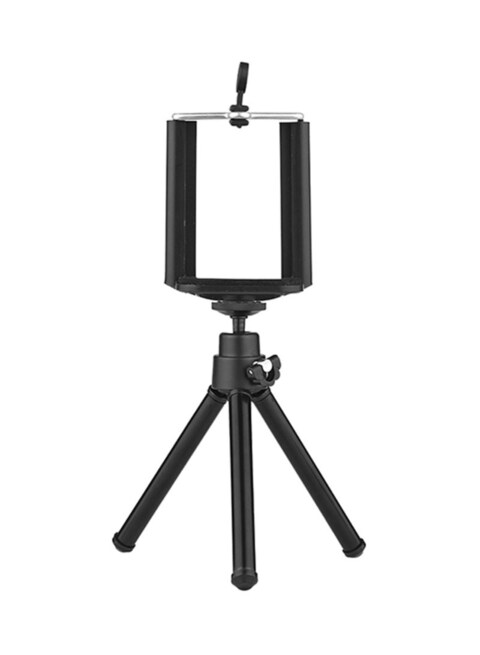 Generic - 2-Section Extendable Aluminum Alloy Mini Tabletop Tripod + Adjustable Phone Holder with 1/4&quot; Screw Mounts for 5.5-8.5cm Width Smartphones Black