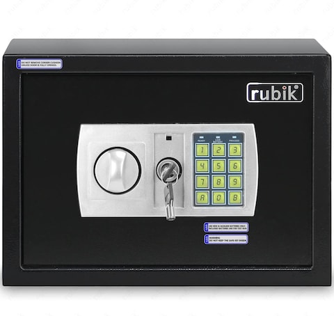 Rubik Safe Box with Key and Pin Code Keypad A4 Documents Size Security Safety Locker for Cash Jewelry Passports (25x35x25cm) Black