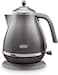 De'Longhi Icona Capitals Grey Vintage Style Kettle, 1.7 L Capacity with Water Level Indicator, 360 Swivel Base, Anti-Slip Feet, Soft Opening Lid, Premium Stainless Steel, KBOT3001.GY