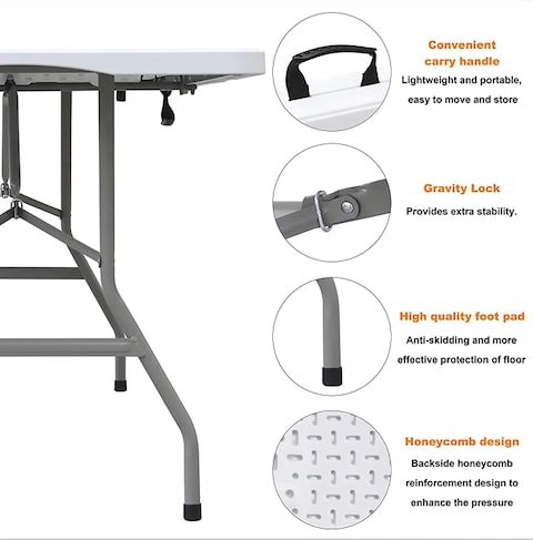 Portable White Plastic Folding Table7-8 person Party/Picnic/Garden/Dining/Kitchen/Buffee/Restaurant Specially Outdoor Ramadan Iftar Table