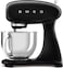 Smeg SMF03BLUK Stand Mixer, 50's Retro Style with 4.8L Stainless Steel Bowl, Safety Lock when Mixing, 800W, 10 Variable Speeds, Includes Wire Whisk, Flat Beater, Dough Hook &amp; Flex Edge Beater, Black