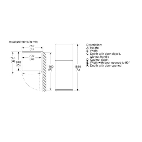 Bosch Series 4 Free-Standing Fridge-Freezer Refrigerator With Freezer At Top 186 x 70 Cm Stainless Steel Look KDN55NL20M