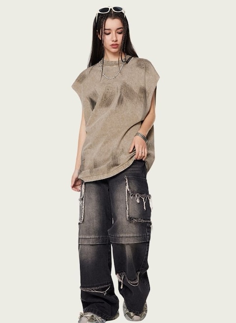 Mei Stylish Unisex Summer Casual Sleeveless Relaxed Fit Crew Neck T-shirt, S Size, Light Brown