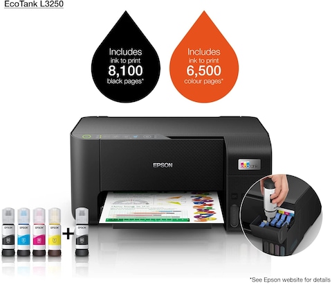 Epson Ecotank L3250 Home Ink Tank Printer A4, Colour, 3-In-1 Printer With Wifi And Smartpanel App Connectivity