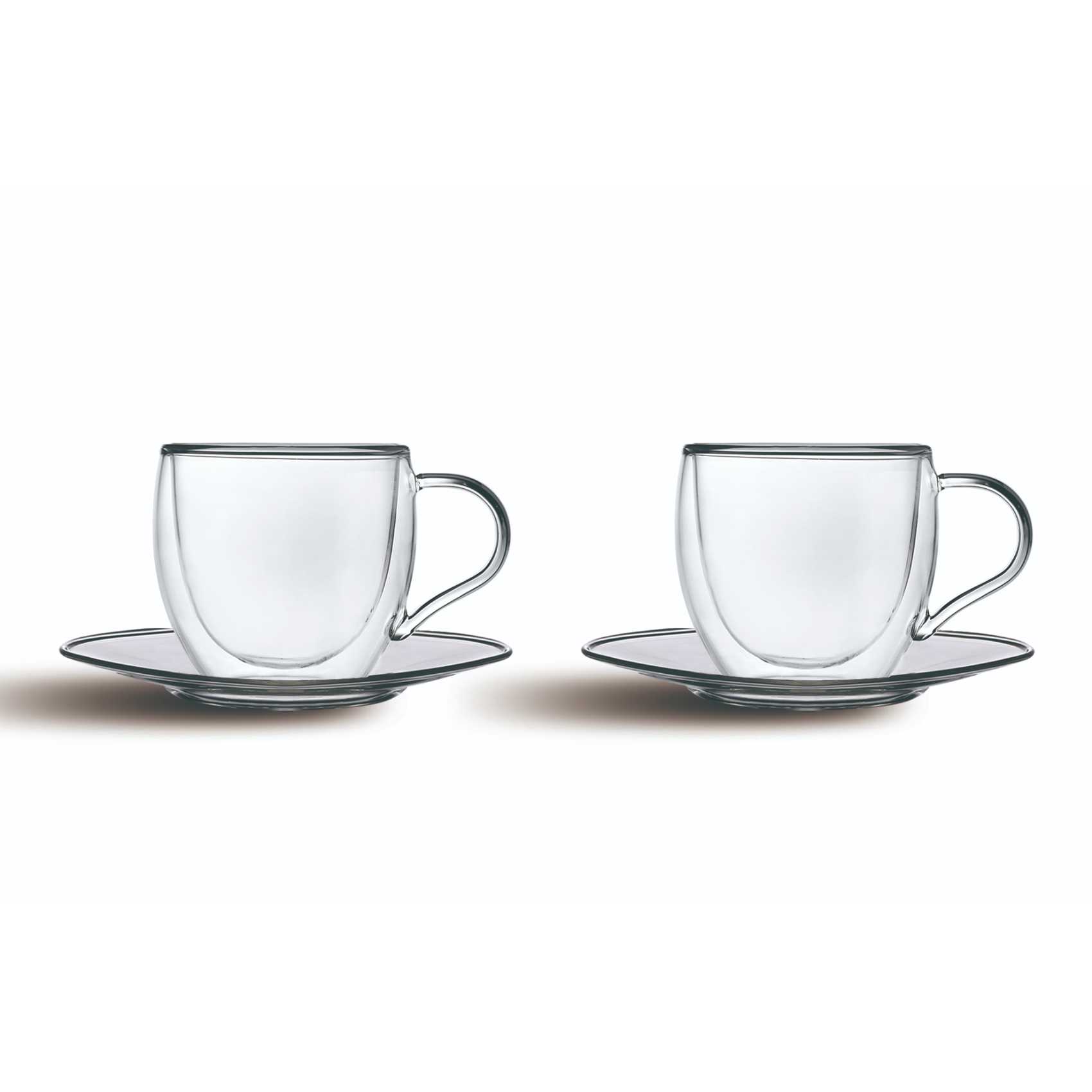 CuisineArt Double Wall Glass Coffee Cups And Saucers Clear 80ml 4 PCS