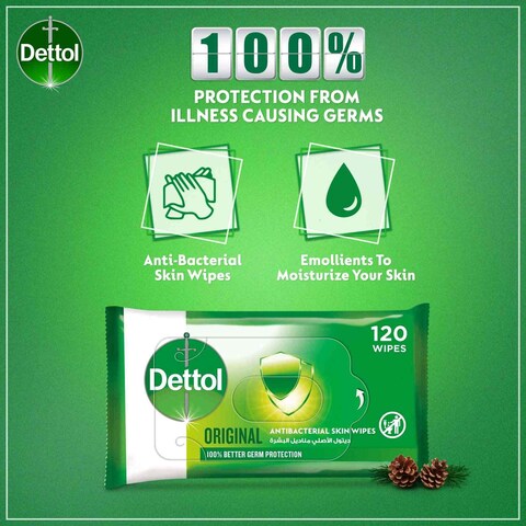 Dettol 2in1 Antibacterial Skin &amp; Surface Wipes, 120s Super Saver Pack