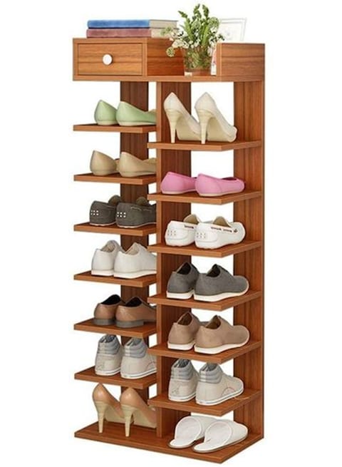 8 Tier Shoe Rack Storage Rack Wooden Shoe Rack Vertical Design Entrance Shoe Storage Rack(Brown)