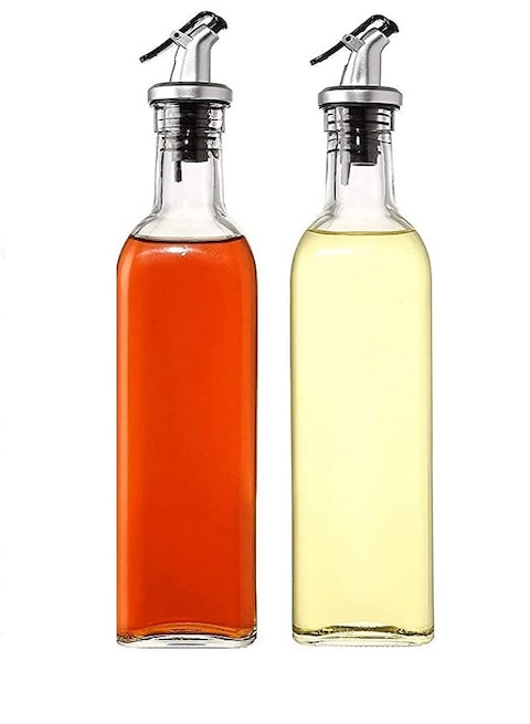 Rahalife Glass Oil Bottle And Vinegar Pouring Dispenser, Condiment Set, Cruet, Seasoning For Dining Table And Kitchen, Airtight And Non-Drip Bottle Stoppers, Glass - 500ml (Pack Of 2)