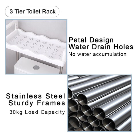 HEXAR&reg; 3 Tier Over the Toilet Rack, Stainless Steel 30kg Capacity Bathroom Shelf, Space Saving Bathroom Stand Organizer Over the Toilet Storage
