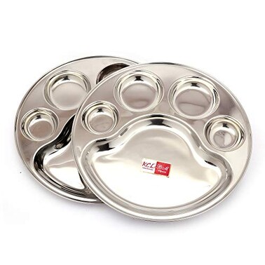 Buy KCL Stainless Steel (Heavy Guage) Round Plate - 4 Partition Divided ...
