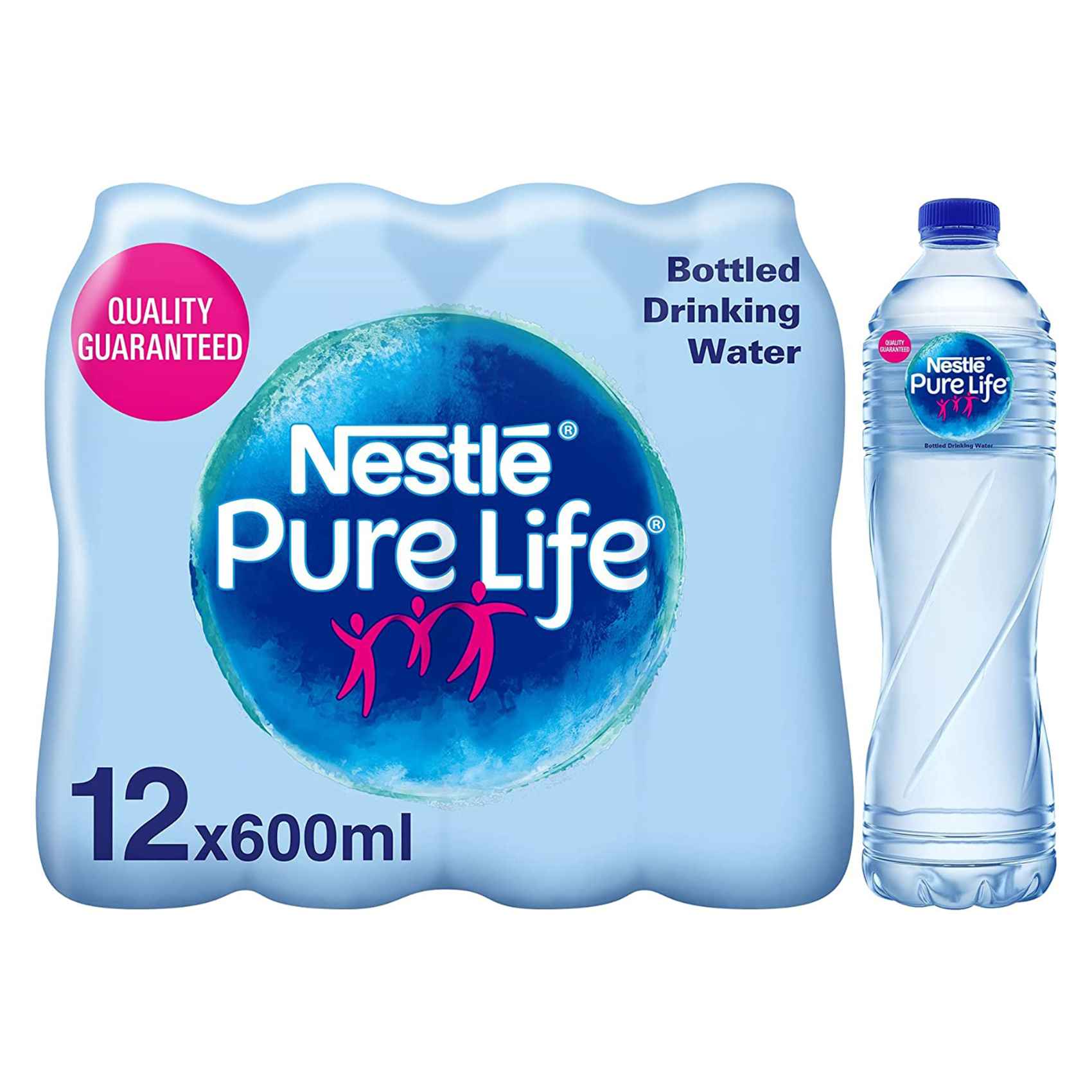 Nestl&eacute; Pure Life Low Sodium Bottled Drinking Water 600ml  Pack of 12 Bottles
