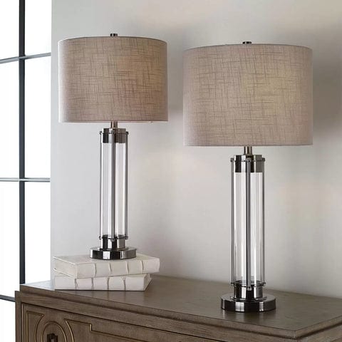 The Uttermost Co Glass and Steel Table Lamps, 2 Pack