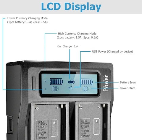 DMK Power DC-01 DUAL Digital Battery Charger FOR Sony NP-F970/NP-F960/ NP-F770/NP-F570 NP-F330/FM50 etc.