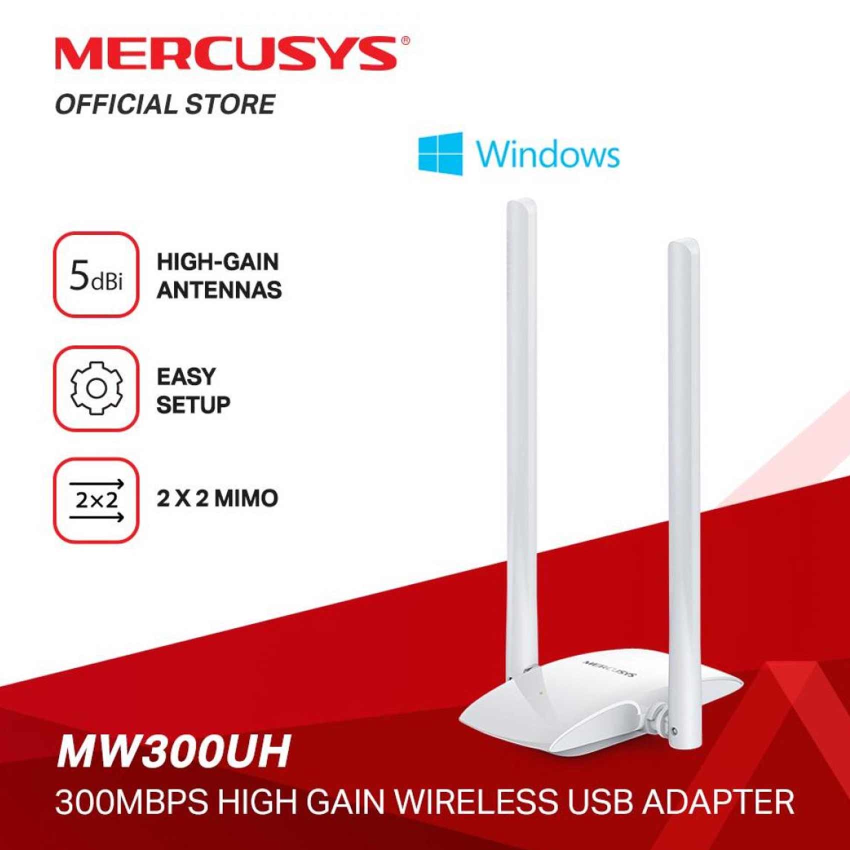Mercusys MW300UH USB Wireless Adapter 300Mbps High Gain White