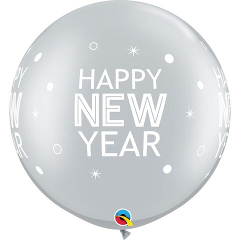 Qualatex New Year Round Sparkle and Dots Latex Balloons 2 Pieces- 30-Inch Size- Silver