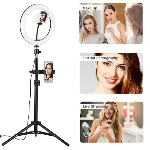 Docooler-10 Inch Desktop LED Video Ring Light Lamp 3 Lighting Modes Dimmable USB Powered with Phone Holder Ballhead Adapter 80cm Light Stand for YouTube Live Video Recording Network Broadcast Selfie