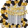 Party Time 53-Pieces 12inch Metallic Black, Gold &amp; Silver Latex Balloons, Silver Foil Curtain, Happy Birthday Banner For Birthday Party Decoration - Birthday Balloons Party Supplies