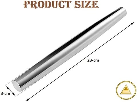 Professional Stainless Steel French Rolling Pin &ndash; Dough Roller for Bakers - Perfect to Make Pizza, Cookie, Pastry, Pasta, Dumpling Dough (23cm)