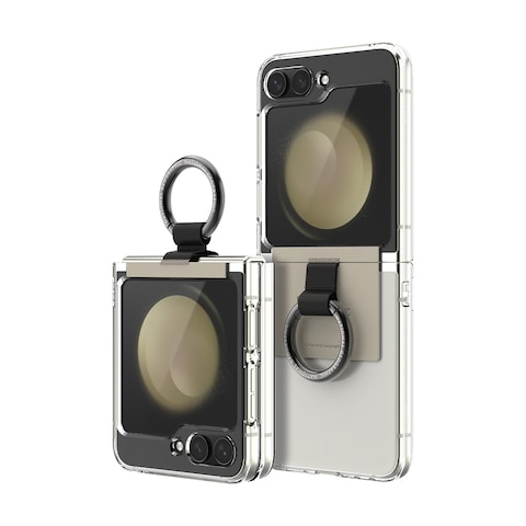 National Geographic Ring Strap Crystal Slim Fit Case V2 Galaxy Z Flip5 With Beige Ring Strap - Transparent