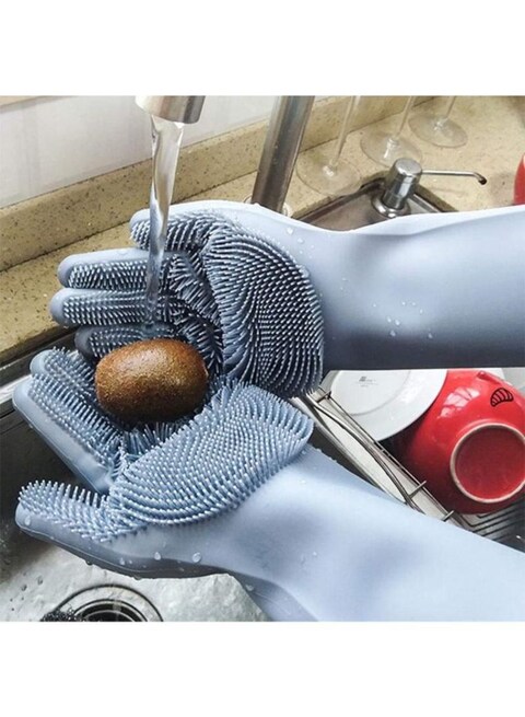 Generic Magic Silicone Gloves With Wash Scrubber Grey 35.7 x 16.5cm