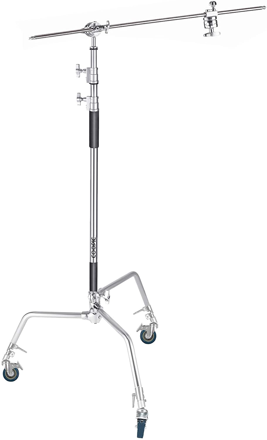 Coopic Coopic C Stand With 3 Pcs Wheel Stainless Steel 336Cm 10.8Ft Max. Height And 4 Feet Holding Arm Grip With Turtle Base For Studio Light Reflector