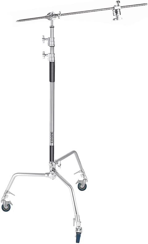 Coopic C Stand With 3 Pcs Wheel Stainless Steel 336Cm/10.8Ft Max. Height And 4 Feet Holding Arm Grip With Turtle Base For Studio Light Reflector