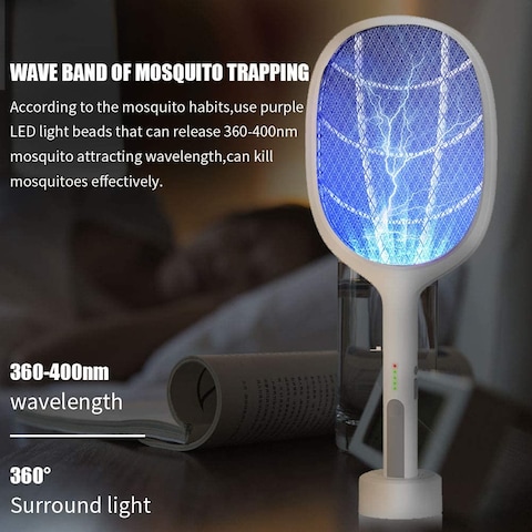 Doreen 650mAh USB Rechargeable Mosquito Bat Bug Zapper 3000Volt Indoor &amp; Outdoor Electric Fly Swatter Racket&amp;Lamp 2 in 1 for Home Bedroom Kitchen Office Backyard Patio（LH087A）