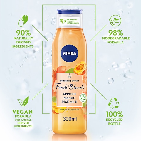 NIVEA Shower Gel Body Wash Fresh Blends Apricot and Mango and Rice Milk 300ml