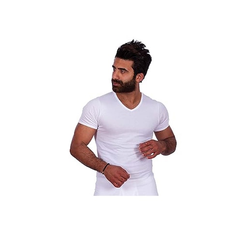 Jill M1809 Short Sleeves V-Neck Undershirt Men - Size 4 - White