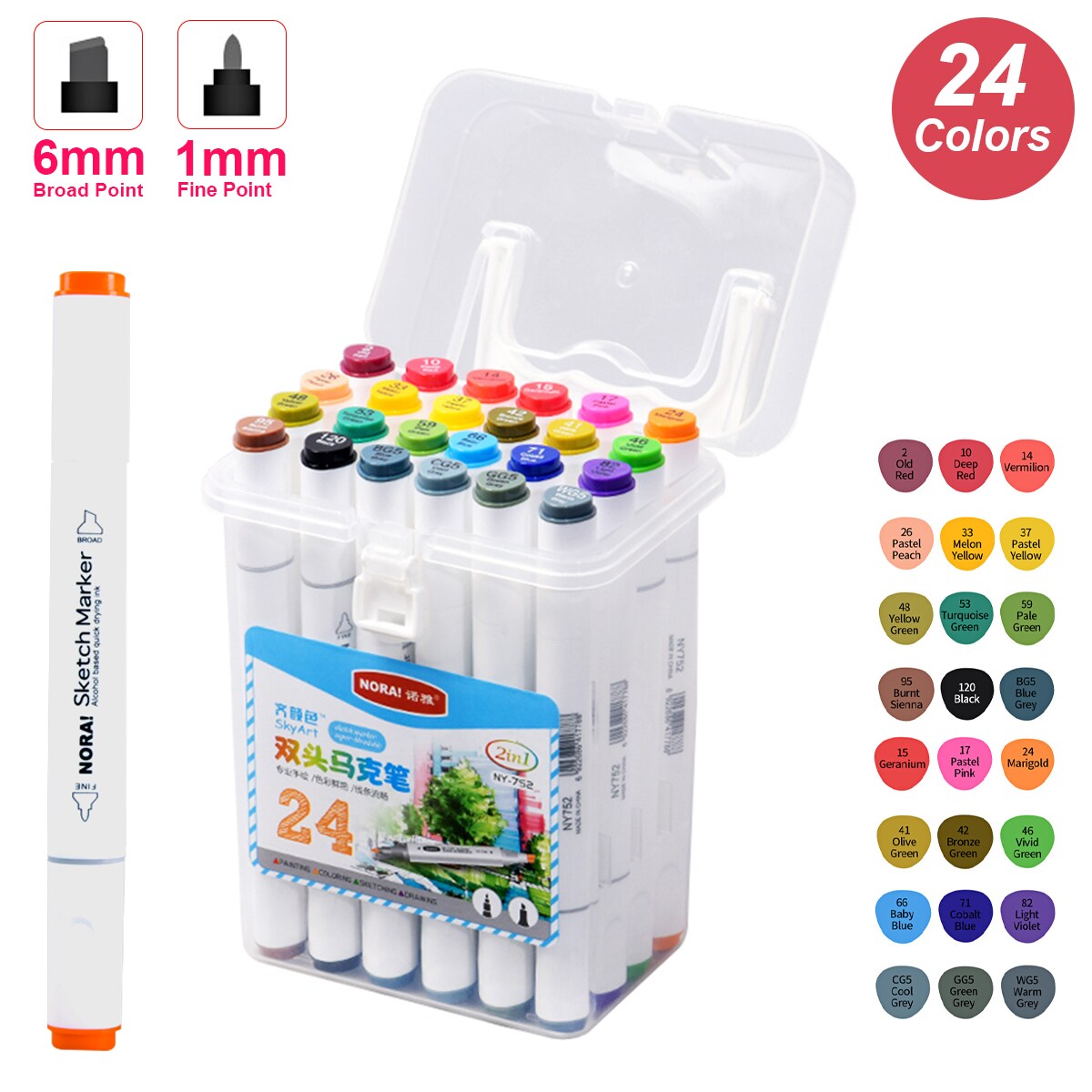 Buy Generic-24 Colors Art Markers Set Dual Heads Broad Fine Point ...