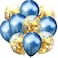 Party Time 10-Pieces Gold Confetti Balloon and Blue Chrome Balloon Mixed Amazing Shinning Sight for Your Party Wedding Bedroom Proposal or Birthday Balloons Decoration Set