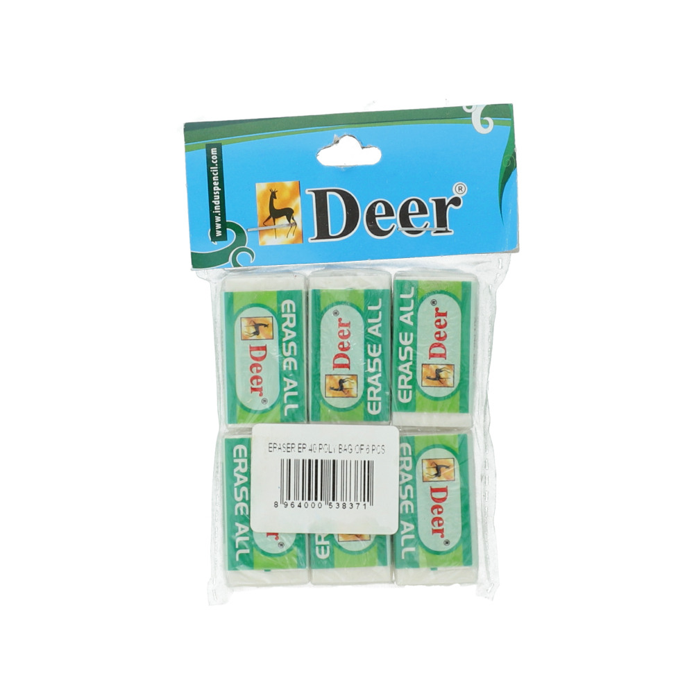 Deer Eraser 40 Poly Bags Of 6 Pcs