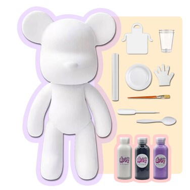 DIY PAINT YOUR OWN BEARBRICK BEAR FIGURE KIT (7 inch - 18 cm) Pour Over Acrylic Fluid Paint and create a unique display piece. COLORS: White, Black, Light-Purple