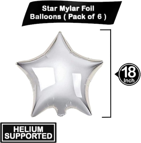 Party Time 6-Pieces 18 Inches Silver Star Foil Balloons Set For Wedding, Anniversary, Birthday Party Decorations - Party Supplies