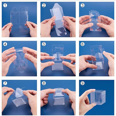 Markq Clear Favor Boxes 8x8x8 cm, 12 pcs PVC Transparent Box for Gifts Macaron Cupcake Candy Cookies Ornament Gifts Wedding Party Baby Shower (Silver Base)
