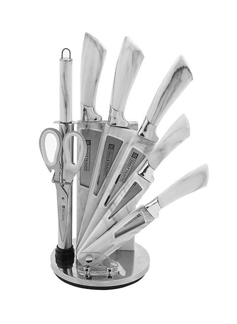 Royalford 8-Piece Knife Set With Rotating Base Stand Silver/Clear