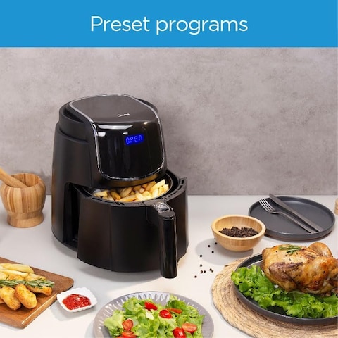 Midea 4.7L XL Digital Air Fryer 1500W With Dual Cyclone Rapid Hot Technology For Frying, Grilling, Broiling, Roasting, Baking, Toasting, Timer Up To 60 minutes Temperature Control Up To 200&deg;C-MFCN40D2