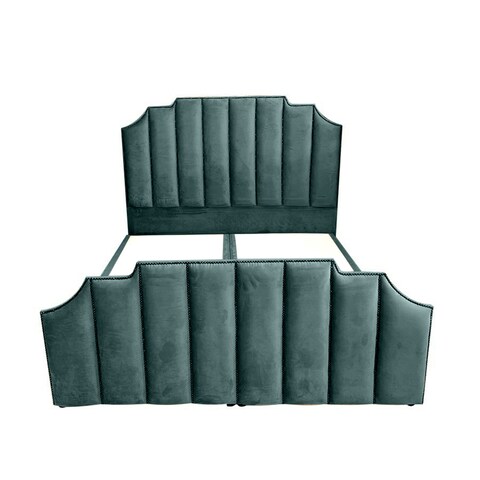إن هاوس تاج هيكل سرير منجد بالمخمل - نفر ونص - 200×140 سم - تركواز