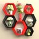 Hexagonal Shape Wooden Floating Wall Shelves (Set of 6, Red & Black)