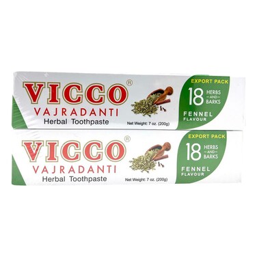 Vicco Vajradanti Fennel Flavoured Herbal Toothpaste Green 200g Pack of 2