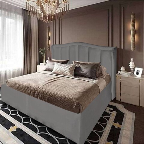 إن هاوس شومت هيكل سرير منجد بالمخمل - نفر ونص - 200×140 سم - رمادي