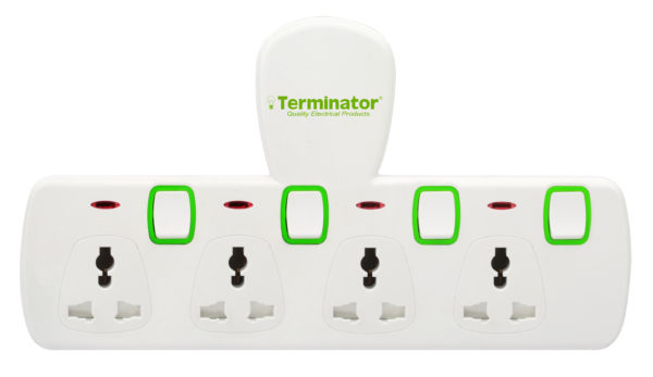 Terminator 4 Way Universal T-Socket Multi Adaptor With Individual Switches &amp; Indicators 13A Esma Approved