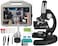 Amscope 120X-1200X 52-Pcs Kids Beginner Microscope Stem Kit With Metal Body Microscope, Plastic Slides, LED Light And Carrying Box (M30-Abs-Kt51), Black