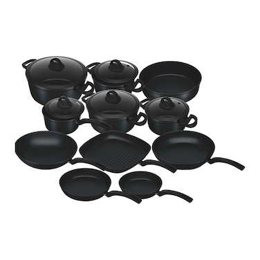 طقم طهي بايو جرانيت عبود - 16 قطعة - أسود