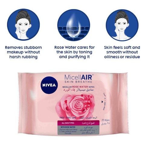 NIVEA MICELL R.WTR FACE WIPES 25&#39;S