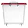 Cosmoplast Plastic Storage Box With Wheels And Lockable Lid Red And Clear 132L