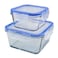 Mondex Glass Food Container With Clips Clear/Blue 400ml+900ml 2 PCS