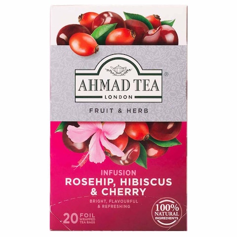 Ahmad Tea Rosehip Hibiscus and Cherry Herbal Tea - 20 Foil