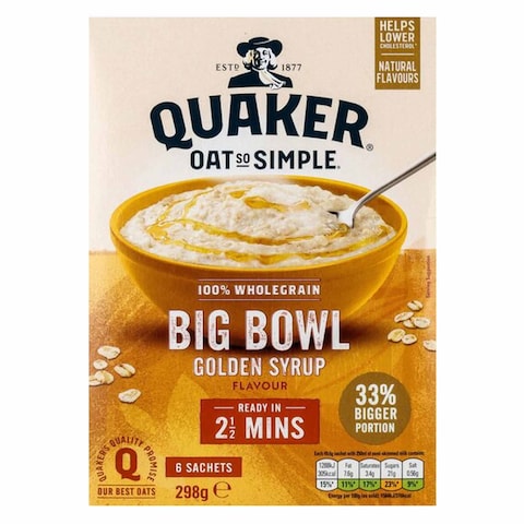Buy Quaker Oat So Simple Big Bowl Golden Syrup Porridge 298g