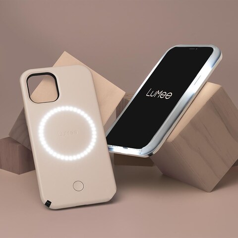 Lumee Halo Selfie Case for Apple iPhone 12 / 12 Pro - Studio-Like Front &amp; Back Light w/ Variable Dimmer &amp; Micropel AntiBacterial Protection Wireless Pass-Through Charging - Millenial Pink